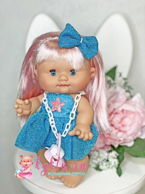 Ванильный пупс девочка с розовыми волосами от Nines dOnil