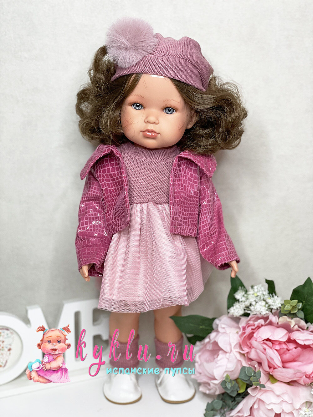 Кукла Белла в розовом платье и берете 45 см
